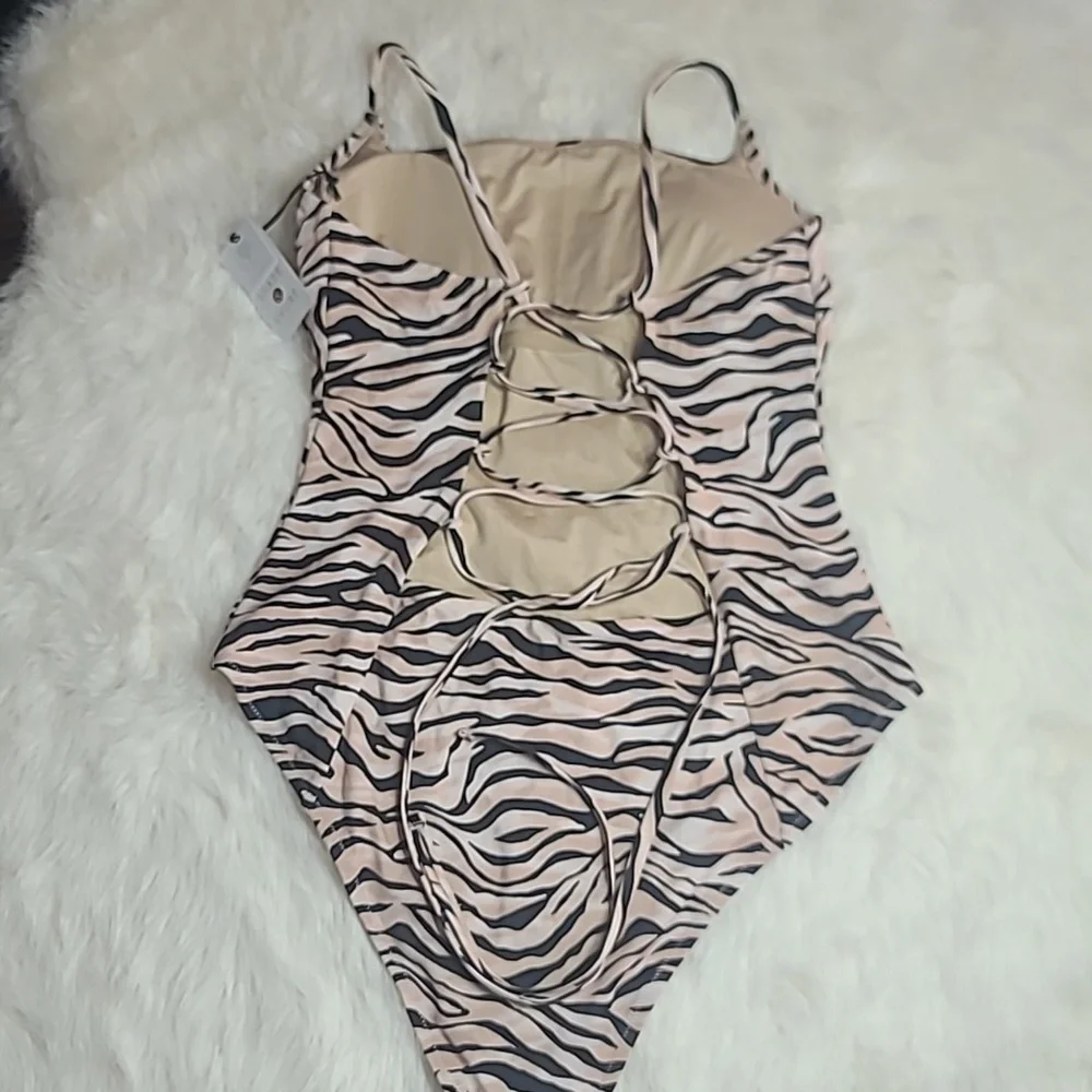 Shade & Shore Tiger Stripes Tie Back One Piece Swim Suit